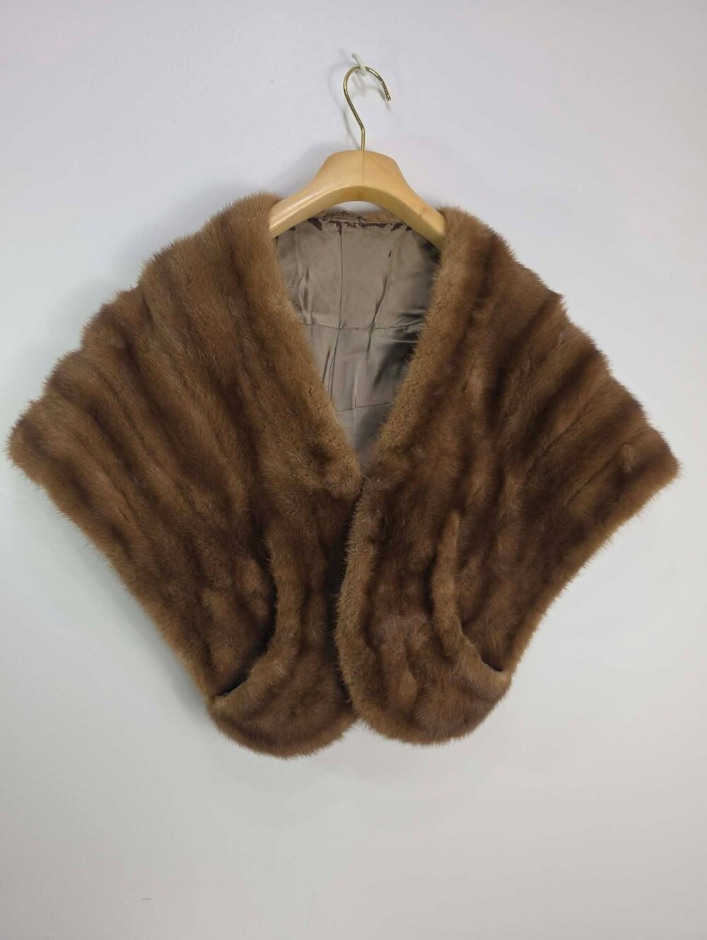 Vintage 1950s Mink Stole Blonde Genuine Fur Satin Lining